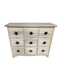 MOBILI 2G - CASSETTIERA CLASSICA IN LEGNO 9 CASSETTI GREZZO L.147 P.55 H.119 VISTA FRONTALE