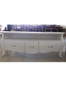 MOBILI 2G - Mobile porta tv bombato legno shabby bianco 176x45x62 vista frontale