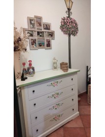 Cassettiera 4 cassetti legno shabby bianco decori 115x50X90 (498)