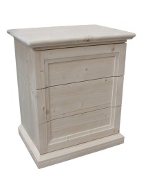 MOBILI 2G -  Comodino classico 3 cassetti legno massello abete grezzo 55x39x64 vista frontale