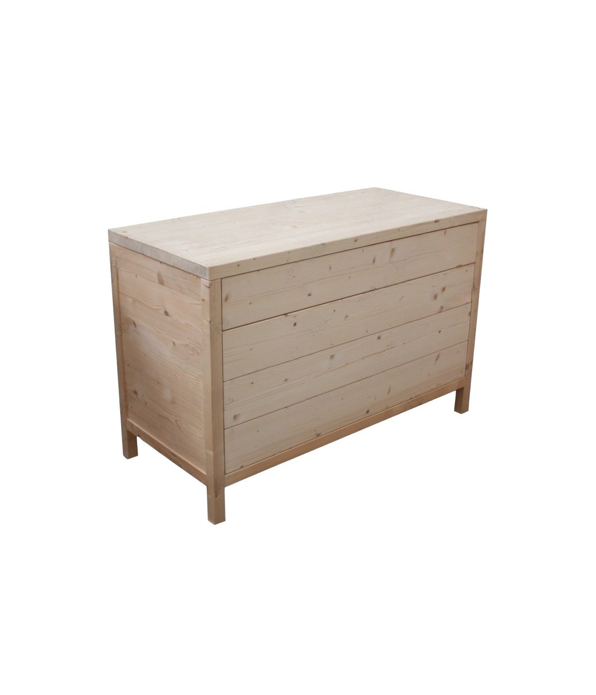 MOBILI 2G -  Cassettiera classica 4 cassetti legno massello abete grezzo 120x55x80 vista frontale