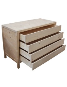 MOBILI 2G -  Cassettiera classica 4 cassetti legno massello abete grezzo 120x55x80 vista frontale