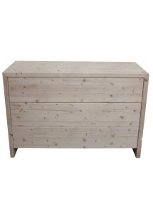 MOBILI 2G -  Cassettiera classica 3 cassetti legno massello abete grezzo 120x50x80 vista frontale