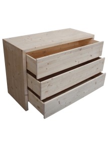MOBILI 2G -  Cassettiera classica 3 cassetti legno massello abete grezzo 120x50x80 vista frontale