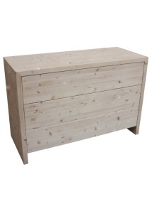 MOBILI 2G -  Cassettiera classica 3 cassetti legno massello abete grezzo 120x50x80 vista frontale