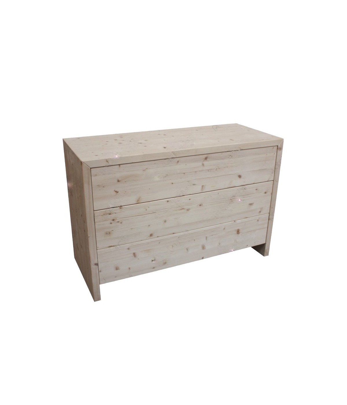 MOBILI 2G -  Cassettiera classica 3 cassetti legno massello abete grezzo 120x50x80 vista frontale