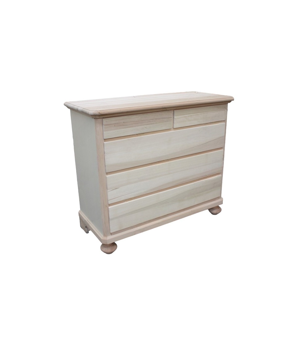 MOBILI 2G -  Cassettiera classica 5 cassetti legno grezzo 116x51x101 (452) vista frontale