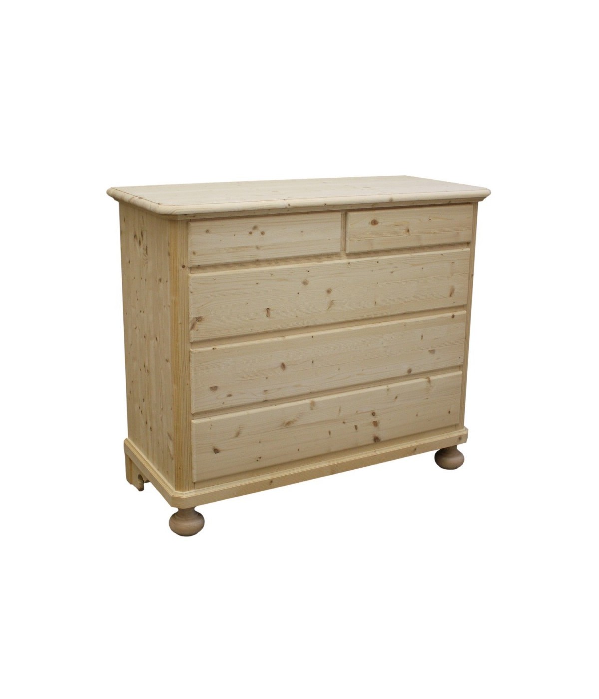 MOBILI 2G -  Cassettiera classica 5 cassetti legno massello di abete grezzo 118x52x99 vista frontale