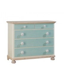 MOBILI 2G -  Cassettiera classica 5 cassetti legno massello di abete grezzo 118x52x99 vista frontale