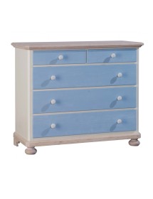 MOBILI 2G -  Cassettiera classica 5 cassetti legno massello di abete grezzo 118x52x99 vista frontale