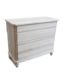 MOBILI 2G -  Cassettiera classica 4 cassetti legno massello grezzo 119x52x101 (970) vista frontale