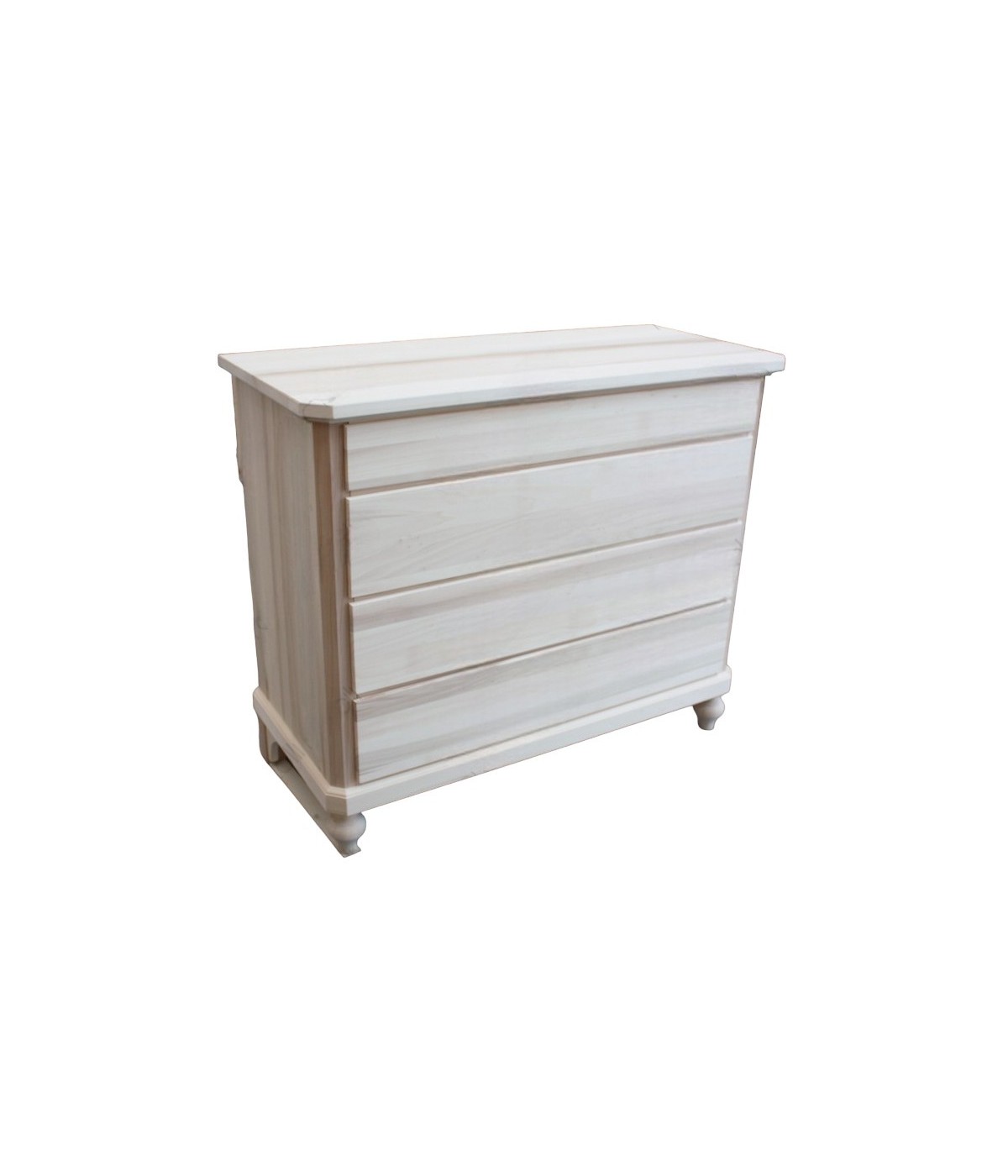 MOBILI 2G -  Cassettiera classica 4 cassetti legno massello grezzo 119x52x101 (970) vista frontale