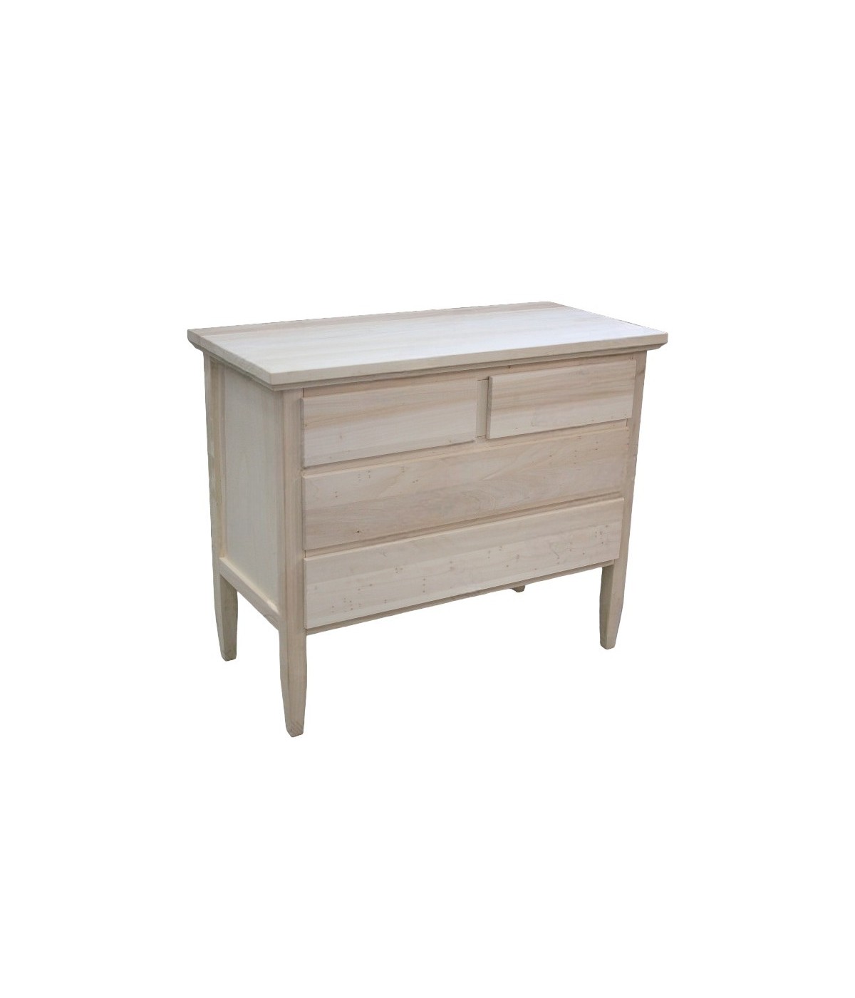 MOBILI 2G -  Cassettiera classica 4 cassetti legno grezzo 110x51x90 (1111) vista frontale
