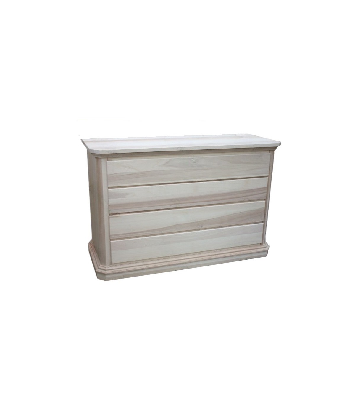 MOBILI 2G -  Cassettiera classica 4 cassetti legno grezzo 150x57x97 vista frontale