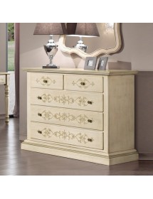 MOBILI 2G - Gruppo 1 Cassettiera 2 Comodini legno classico avorio shabby VISTA FRONTALE