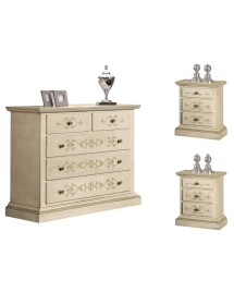 MOBILI 2G - Gruppo 1 Cassettiera 2 Comodini legno classico avorio shabby VISTA FRONTALE