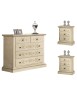 MOBILI 2G - Gruppo 1 Cassettiera 2 Comodini legno classico avorio shabby VISTA FRONTALE