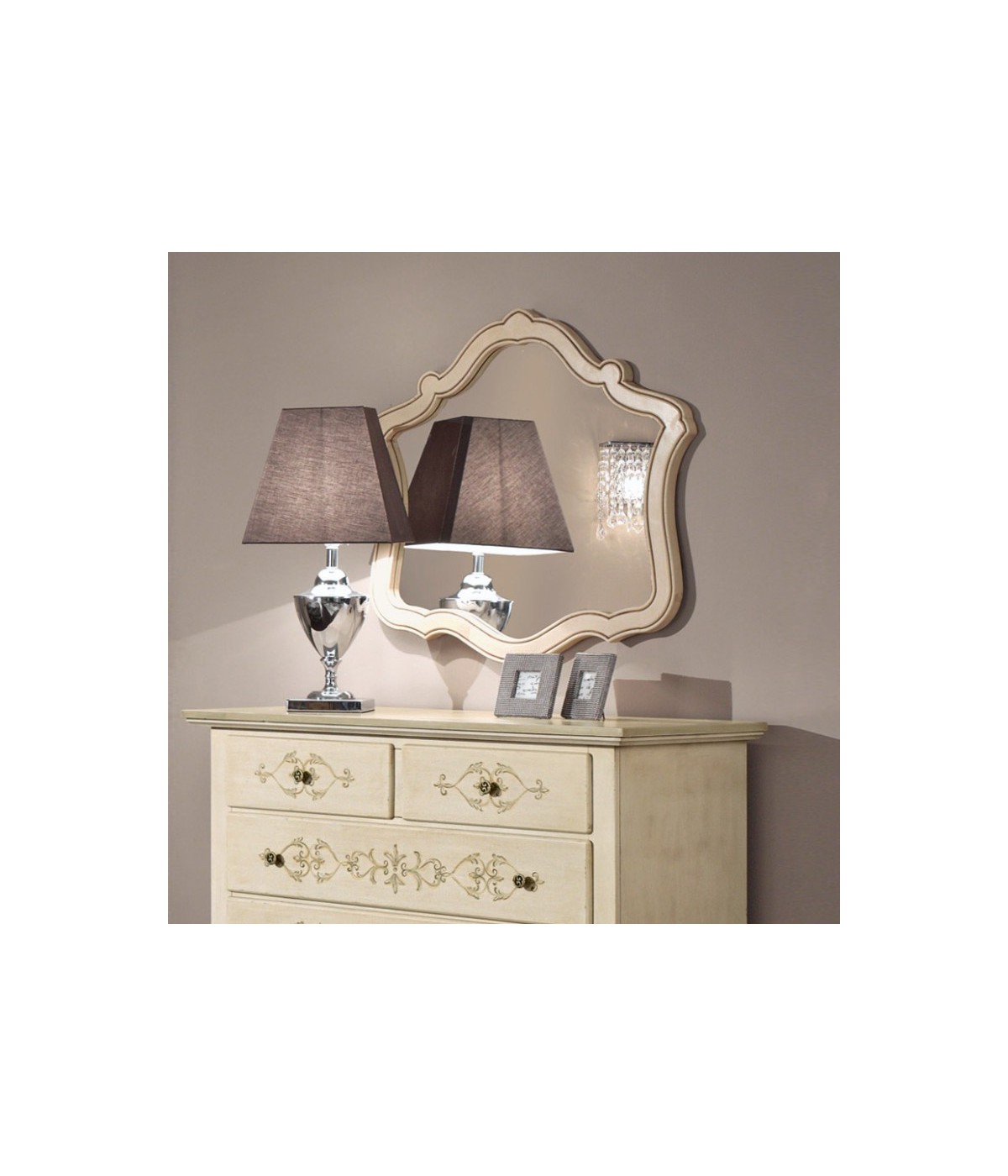 MOBILI2G - Specchiera sagomata legno shabby 92x3x84 vista frontale