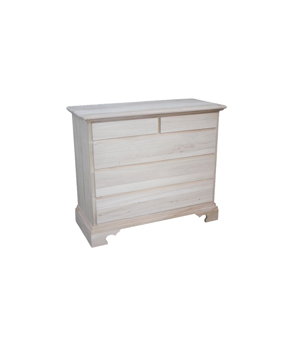 MOBILI 2G -  Cassettiera classica 5 cassetti legno grezzo 117x51x101 vista frontale