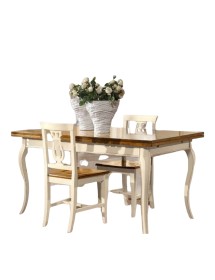 MOBILI 2G - Set tavolo legno allungabile bicolore con sedie legno seduta legno bicolore vista laterale