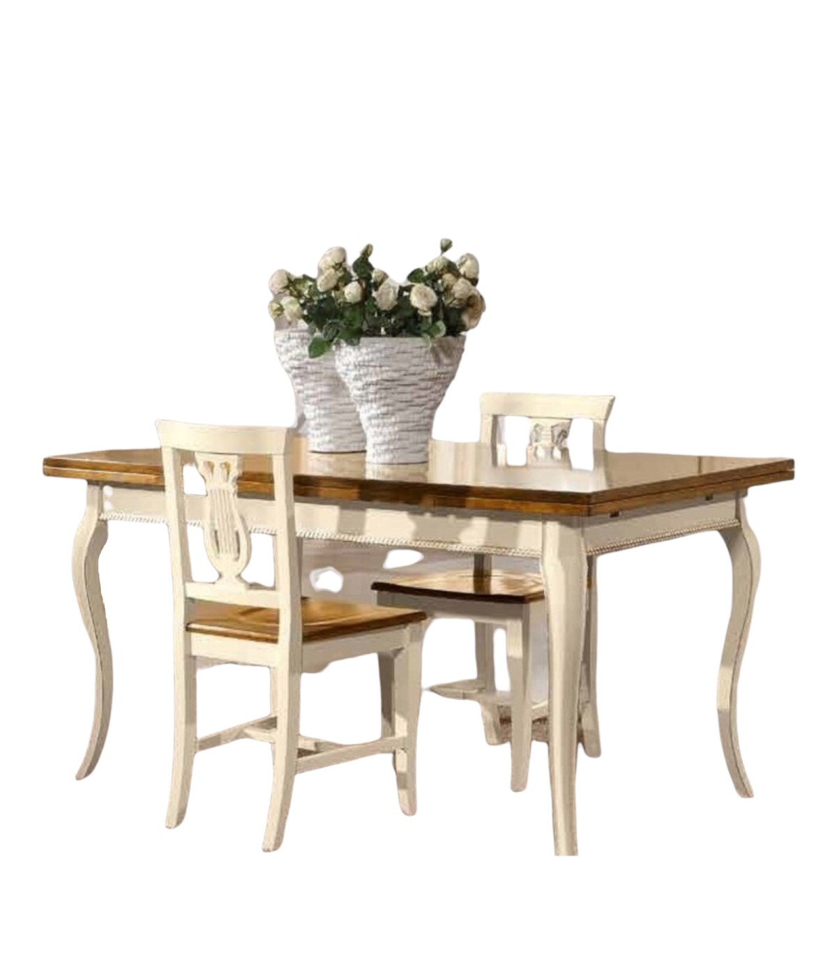 MOBILI 2G - Set tavolo legno allungabile bicolore con sedie legno seduta legno bicolore vista laterale