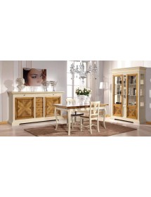 MOBILI 2G - Set tavolo legno allungabile bicolore con sedie legno seduta legno bicolore vista laterale