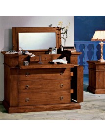 Cassettiera 7 cassetti classica con ribalta legno massello grezzo 126x53x98 (530)
