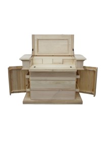 MOBILI 2G -  Cassettiera 7 cassetti classica con ribalta legno massello grezzo 126x53x98 (530) vista frontale