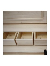 MOBILI 2G -  Cassettiera 7 cassetti classica con ribalta legno massello grezzo 126x53x98 (530) vista frontale