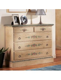 MOBILI 2G -  Cassettiera arte povera 5 cassetti legno shabby avorio 117x51x101 VISTA FRONTALE