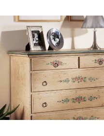 MOBILI 2G -  Cassettiera arte povera 5 cassetti legno shabby avorio 117x51x101 VISTA FRONTALE