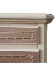 MOBILI 2G -  Cassettiera classica 5 cassetti intarsi legno grezzo 90x45x84 vista frontale