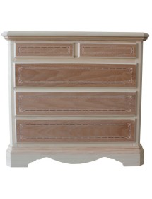 MOBILI 2G -  Cassettiera classica 5 cassetti intarsi legno grezzo 90x45x84 vista frontale