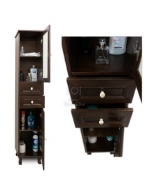 MOBILI 2G - Mobile bagno Classico Sagomato con Colonna Legno Tinta Noce L.105 P.50 vista frontale colonna aperta