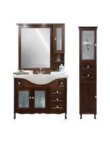MOBILI 2G - Mobile bagno Classico Sagomato con Colonna Legno Tinta Noce L.105 P.50 VISTA FRONTALE