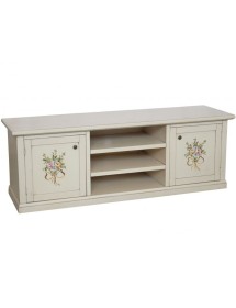 MOBILI 2G - Porta tv 2 ante legno shabby bianco decori 160x46x56 VISTA FRONTALE