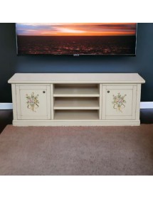 MOBILI 2G - Porta tv 2 ante legno shabby bianco decori 160x46x56 VISTA FRONTALE