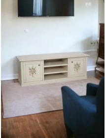 MOBILI 2G - Porta tv 2 ante legno shabby bianco decori 160x46x56 VISTA FRONTALE