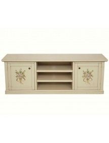 MOBILI 2G - Porta tv 2 ante legno shabby avorio decori 160x46x56 VISTA FRONTALE