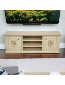 MOBILI 2G - Porta tv 2 ante legno shabby avorio decori 160x46x56 VISTA FRONTALE