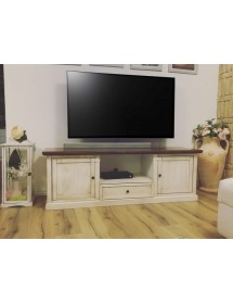 MOBILI 2G - Porta tv 2 ante legno shabby bianco anticato noce 160x46x56 vista frontale