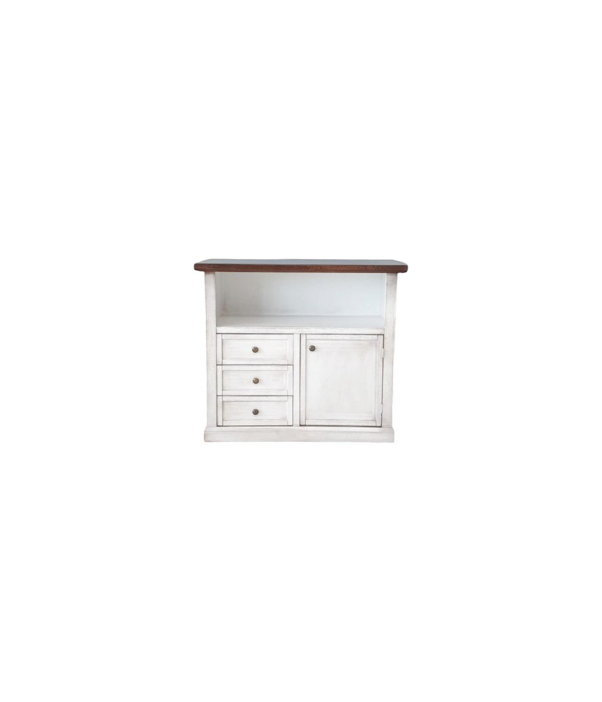 MOBILI 2G - Porta tv 1 anta 3 cassetti legno shabby bianco anticato noce 84x40x80 VISTA FRONTALE