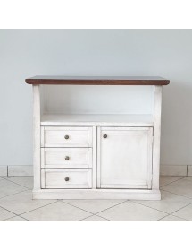 MOBILI 2G - Porta tv 1 anta 3 cassetti legno shabby bianco anticato noce 84x40x80 VISTA FRONTALE