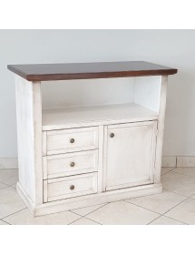 MOBILI 2G - Porta tv 1 anta 3 cassetti legno shabby bianco anticato noce 84x40x80 VISTA FRONTALE
