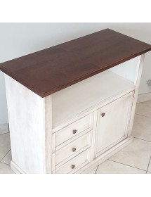 MOBILI 2G - Porta tv 1 anta 3 cassetti legno shabby bianco anticato noce 84x40x80 VISTA FRONTALE