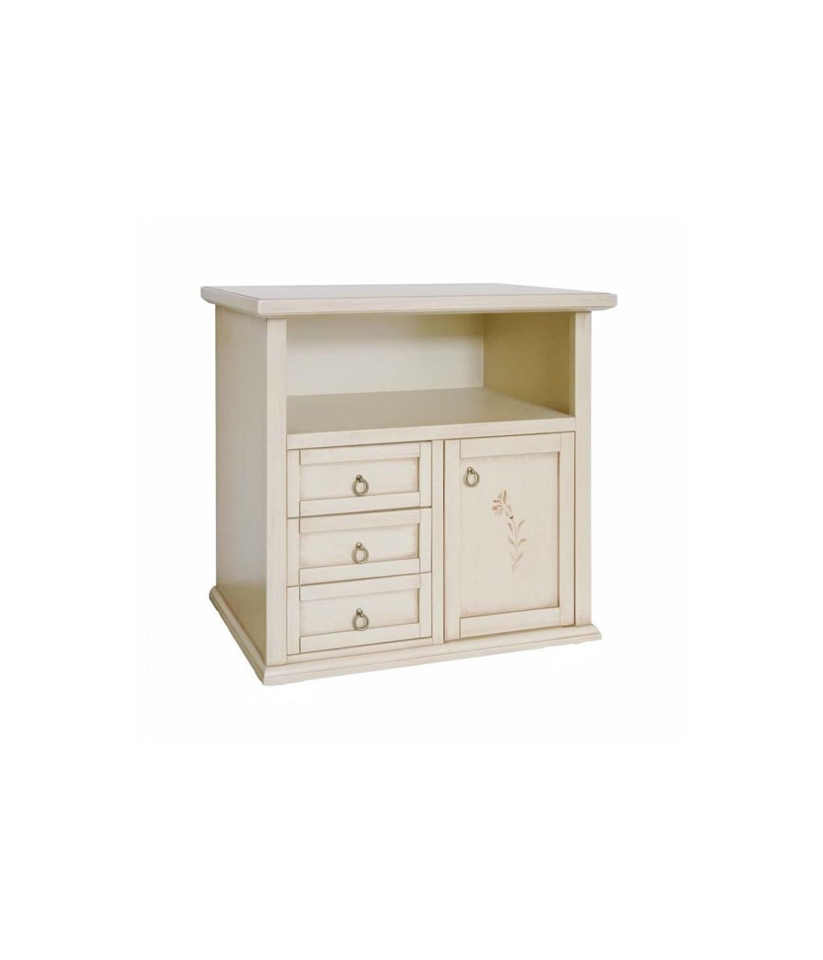 MOBILI 2G - Porta tv 1 anta 3 cassetti legno shabby avorio patinato 84x40x80 VISTA FRONTALE