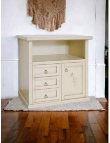 MOBILI 2G - Porta tv 1 anta 3 cassetti legno shabby avorio patinato 84x40x80 VISTA FRONTALE