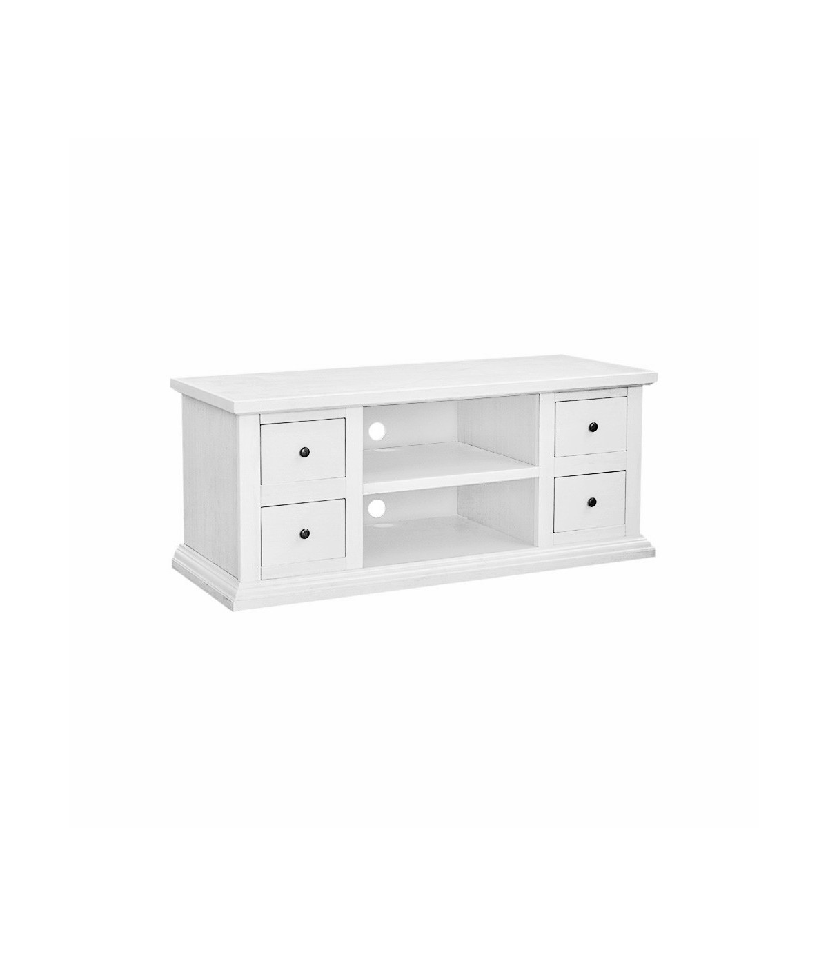 MOBILI 2G - Porta tv 4 cassetti 2 vani a giorno shabby bianco 120x50x53 VISTA FRONTALE