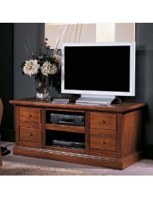 MOBILI 2G - Porta tv classico 4 cassetti 2 vani tinta noce 120x50x53 vista frontale