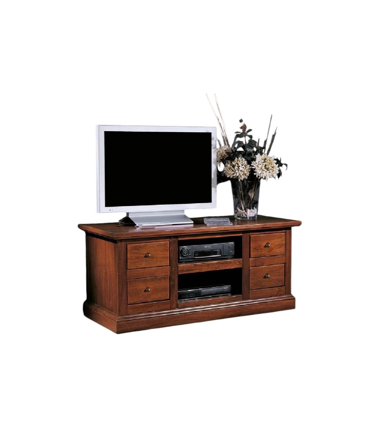 MOBILI 2G - Porta tv classico 4 cassetti 2 vani tinta noce 120x50x53 vista frontale